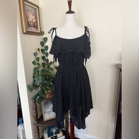 Symphony | Dresses | Symphony Black Cold Shoulder Dress W White Flecks ...